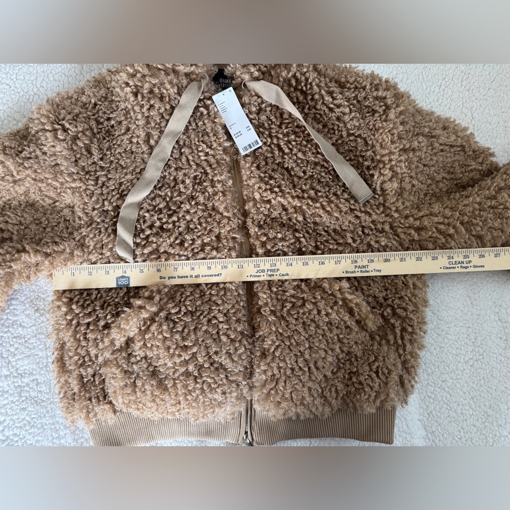 Urban Outfitters Brown Teddy Sherpa Fleece Hooded Zip Up Jacket Women Size S - Picture 7 of 9